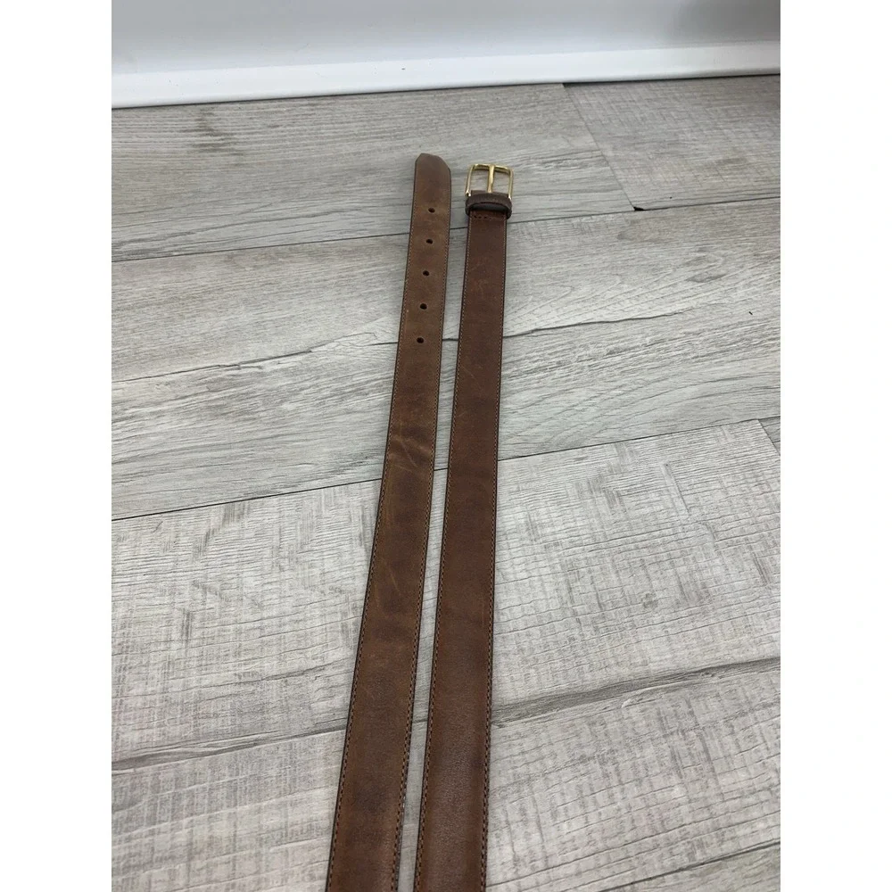 Henry Grethel belt men's 36 marble Brown full grain glove leather brass buckle
